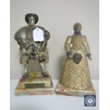 Two Italian pewter and gilt limited edition figures, Henry VIII and Elizabeth I, on onyx bases,