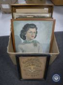 A box of continental school pictures and oils