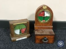 Four cased railway signal box instruments