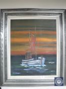 A 20th century gilt framed oil of a fishing trawler