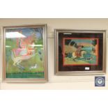 20th century Indian School, two reverse paintings on glass depicting figures on horseback.