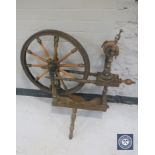 An antique spinning wheel