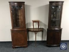 Two mahogany corner display cabinets,