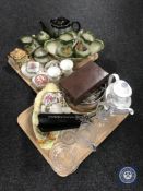 Two trays of assorted glass ware, cottage ware, Goss bust,