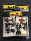 A tray of ten vintage Scalextric race cars (three in original boxes)