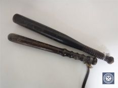 Two 20th century police truncheons