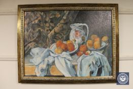 An Artagraph edition : Still life of fruit and pottery, framed.