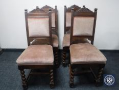 A set of six early 20th century oak barley twist dining chairs