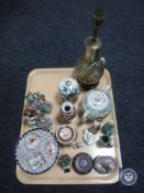 A tray of Oriental wares including teapot, vases,