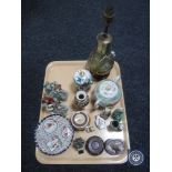 A tray of Oriental wares including teapot, vases,