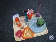 A tray of assorted glass ware, Caithness glass vase, flower bowl,