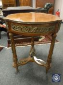 An ormolu mounted inlaid walnut circular occasional table,