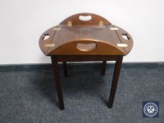 A square mahogany butler's tray on stand