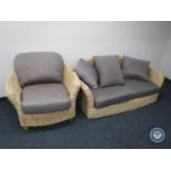 A two seater conservatory settee and armchair