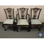 A good quality set of eight mahogany Chippendale style dining room chairs comprising six singles
