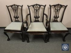 A good quality set of eight mahogany Chippendale style dining room chairs comprising six singles