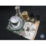 A tray containing pair of Shelley hexagonal vases, Denby stoneware mugs and plates,