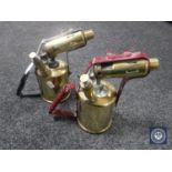 Two vintage brass blow lamps (2)