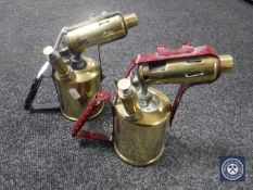 Two vintage brass blow lamps (2)