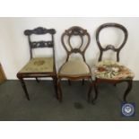 Three antique mahogany dining chairs