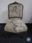 A walnut tapestry upholstered bedroom chair