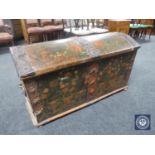 A 19th century hand painted metal bound shipping trunk