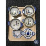 A tray of seven pieces of Quimper pottery