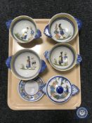 A tray of seven pieces of Quimper pottery