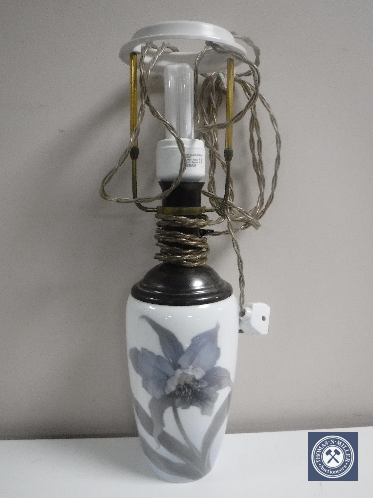 A Royal Copenhagen floral table lamp, height 28 cm.