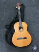 A Spanish acoustic guitar in carry bag