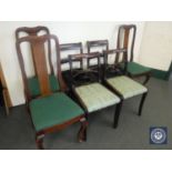 Three mahogany chairs and two pairs of dining chairs (7)