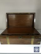 A Victorian walnut brass bound fitted writing box