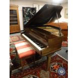 A mahogany cased baby grand piano by Lanstein, width 142.