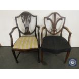 Two Hepplewhite style armchairs