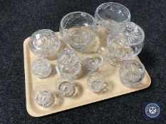 A tray of lead crystal glass, vases, bowls, preserve pot etc.