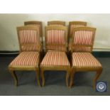 Six early 20th century dining chairs in red striped fabric