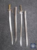 Two French model 1866 Chassepot bayonets in scabbards
