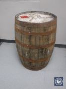 An oak coopered whiskey barrel