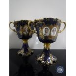 Two commemorative Aynsley porcelain twin-handled goblets,