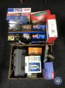 Two boxes of assorted electricals, video camera,