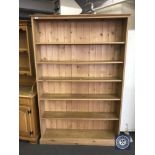 A large set of pine open bookshelves