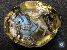 A tin containing ten pewter and metal figures including Royal Hampshire Craftsmen
