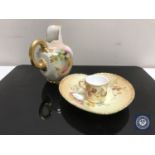 A Royal Worcester miniature blush ivory loving cup, height 4cm,