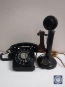 An early 20th century candlestick telephone with later earpiece,