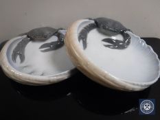A pair of Royal Copenhagen crab dishes