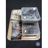 A tray of several boxes of costume jewellery