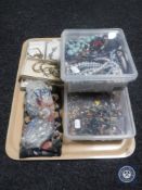 A tray of several boxes of costume jewellery