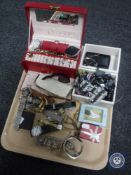 A tray of jewellery boxes, costume jewellery,