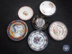 A good collection of antique and later plates to include Delft blue and white, hand painted Spode,