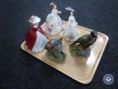 A tray of two Kowa bird figures , Pheasant and Common Partridge,